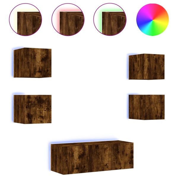 vidaXL 6-daļīgs TV skapī&scaron;u komplekts ar LED, ozola, inženierijas koks