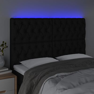vidaXL gultas galvgalis ar LED, 144x7x118/128 cm, melns audums