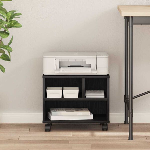 vidaXL Printera statīvs Melns ozolkoks 41 x 32 x 33.5 cm