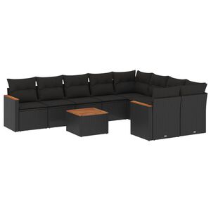 vidaXL 10-daļīgs dārza dīvāna komplekts, matrači, melna PE rotangpalma