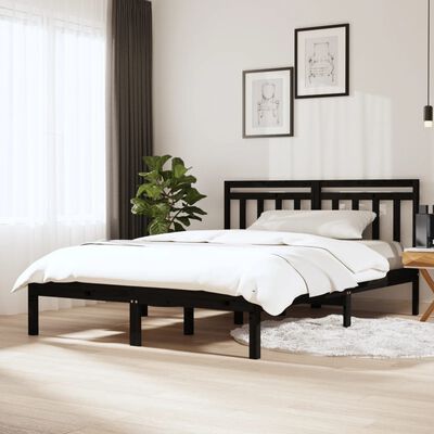 vidaXL gultas rāmis, melns, priedes masīvkoks, 140x200 cm