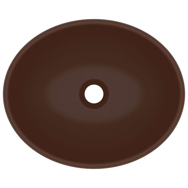 vidaXL izlietne, ovāla forma, 40x33 cm, matēta tumši brūna keramika