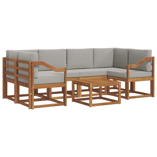 vidaXL Āra dīvānu komplekts ar spilvenu 7 pcs Dabīgs un gai&scaron;i pelēks