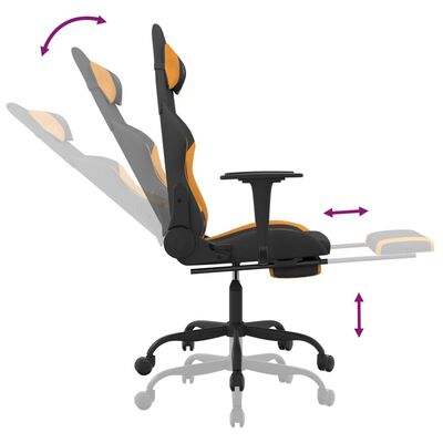 vidaXL masāžas datorspēļu krēsls ar kāju balstu, melns, oranžs audums