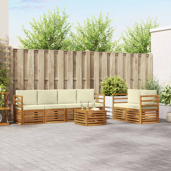 vidaXL Dīvāna komplekti 7 pcs Dabisks un krējuma Cietā akācijas koks