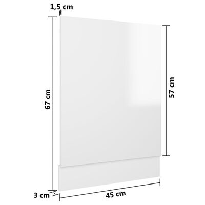 vidaXL trauku mazgājamās mašīnas panelis, spīdīgi balts, 45x3x67 cm