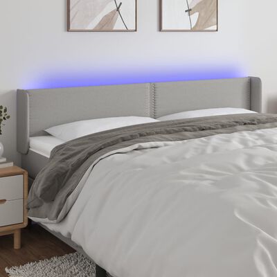 vidaXL gultas galvgalis ar LED, 183x16x78/88 cm, gaiši pelēks audums