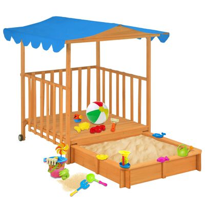 vidaXL bērnu rotaļu mājiņa ar smilšu kasti, egles koks, zila, UV50