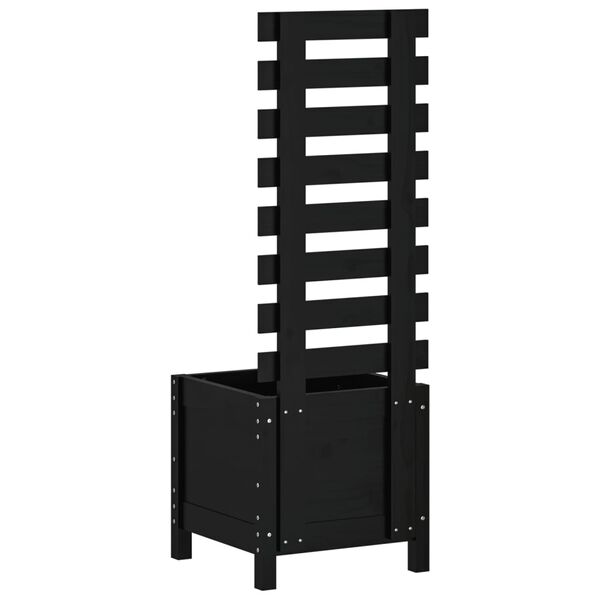 vidaXL dārza puķu kaste, melna, 39x39,5x114 cm, priedes masīvkoks