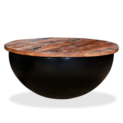 vidaXL kafijas galdiņš, bļodas forma, pārstrādāts masīvkoks, melns