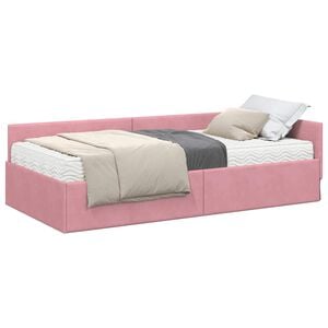 vidaXL Stūra gultas rāmis ar matrači 2 gab. Rozā 80 x 200 cm Samts