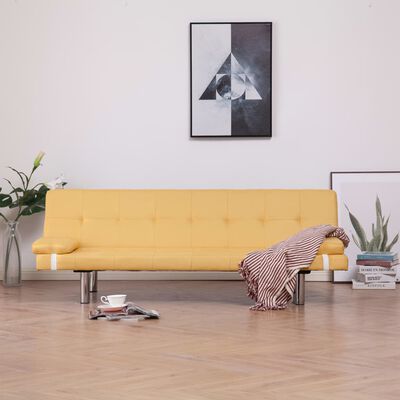 vidaXL izvelkams dīvāns ar 2 spilveniem, dzeltens poliesters