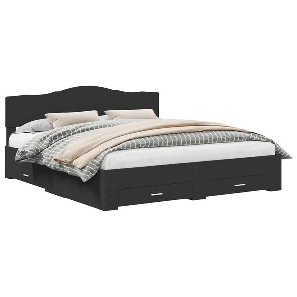 vidaXL Gultas rāmis ar atvilktni Melna 200 x 200 cm Inženierijas koks