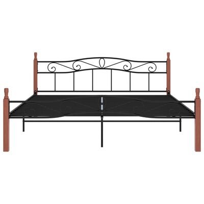vidaXL gultas rāmis, melns, metāls un ozola masīvkoks, 180x200 cm