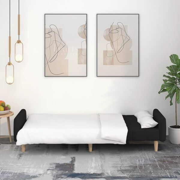 vidaXL 2-vietīga dīvāngulta, melns audums