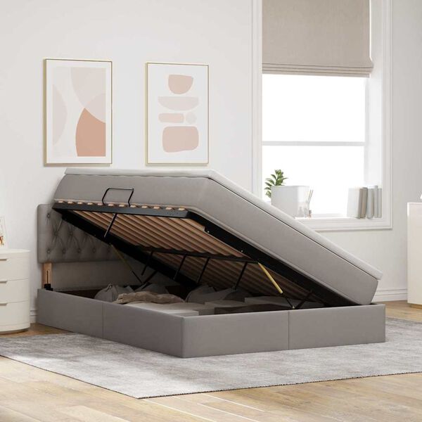 vidaXL Gulta ar uzglabā&scaron;anas vietu un LED Pelēkbrūna 140 x 190 cm