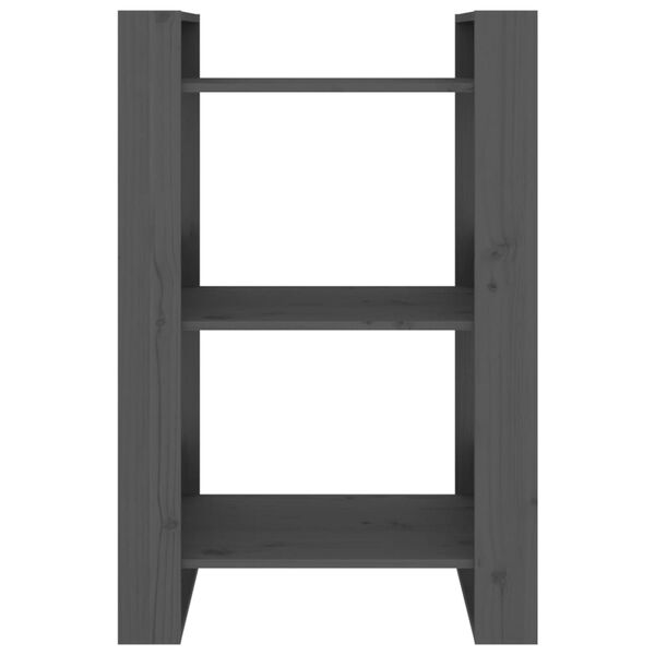 vidaXL grāmatu plaukts, pelēks, 60x35x91 cm, priedes masīvkoks