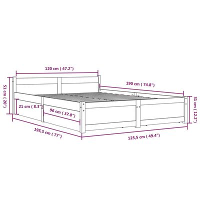 vidaXL gultas rāmis ar atvilktnēm, melns, 120x190 cm, divvietīgs