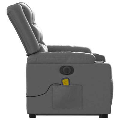 vidaXL masāžas krēsls, paceļams, atgāžams, pelēka mākslīgā āda