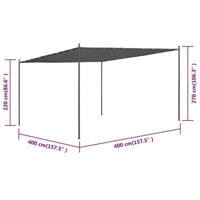 vidaXL dārza nojume ar slīpu jumtu, 400x400x270 cm, pelēka, 180 g/m²