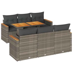 vidaXL 7-daļīgs dārza dīvāna komplekts, matrači, pelēka PE rotangpalma