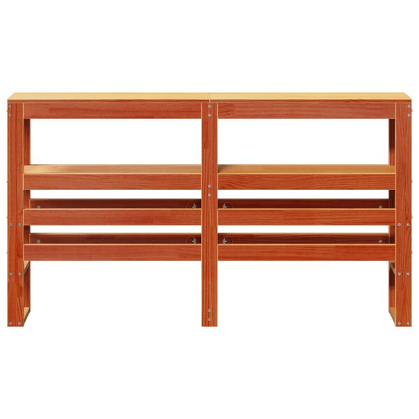 vidaXL galvgalis ar plauktiem, vaska brūns, 135 cm, priedes masīvkoks