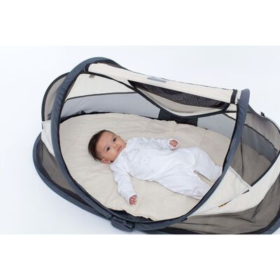 DERYAN bērnu ceļojumu gultiņa Baby Luxe, ar moskītu tīklu, krēmkrāsas