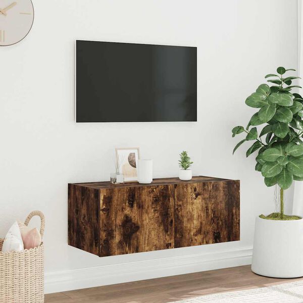 vidaXL TV plaukti ar LED lampiņām, 80x35x31 cm, ozolkoka krāsā