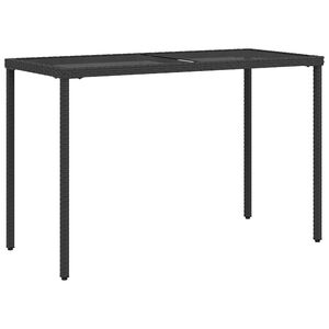 vidaXL dārza galds ar stikla virsmu, 115x54x74cm, melna PE rotangpalma