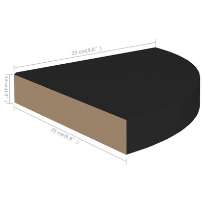 vidaXL stūra sienas plaukts, melns, 25x25x3,8 cm, MDF