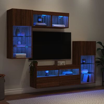 vidaXL 5-daļīgs TV skapīšu komplekts ar LED, brūna ozola
