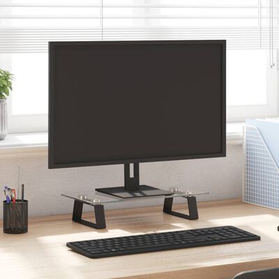 vidaXL monitora statīvs, 40x20x8 cm, melns, rūdīts stikls, metāls
