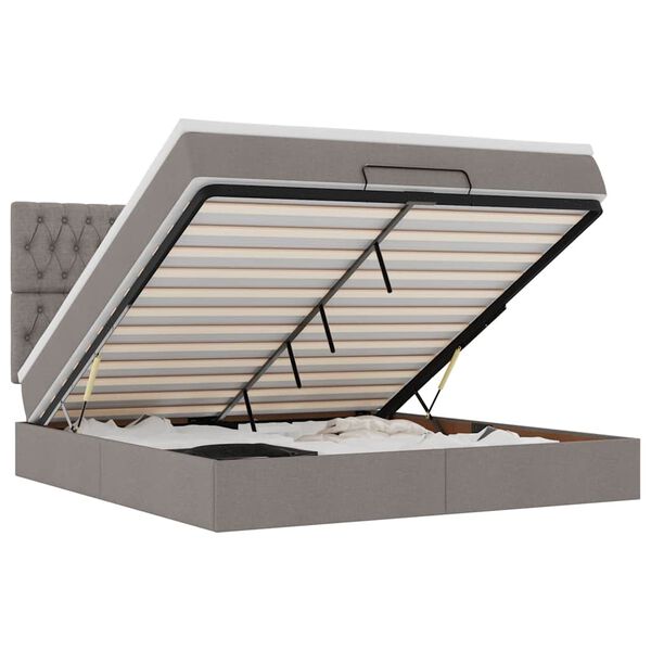 vidaXL Osmaņu gultas rāmis ar matrača pelēkbrūns 180x200cm audums