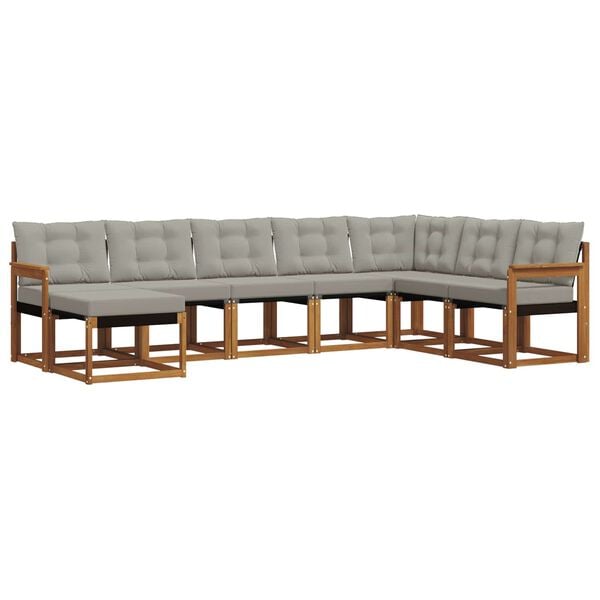 vidaXL Āra dīvānu komplekts ar spilvenu 8 pcs Dabīgs un gai&scaron;i pelēks