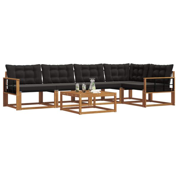 vidaXL Āra dīvānu komplekts ar spilvenu 6 pcs Dabīgs un melns