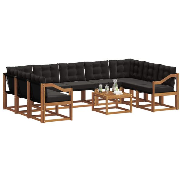 vidaXL Āra dīvānu komplekts 10 pcs Dabīgs un melns Cietā akācijas koks