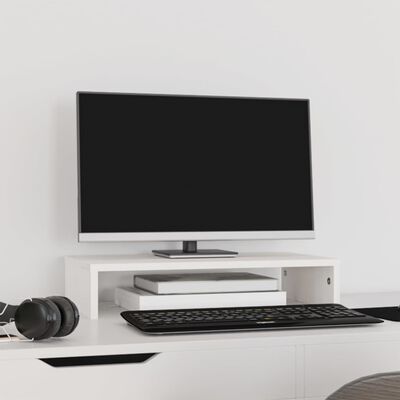 vidaXL monitora paliktnis, balts, 50x27x10 cm, priedes masīvkoks