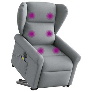 vidaXL elektrisks masāžas krēsls, paceļams, atgāžams, pelēks audums