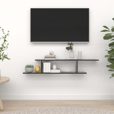 vidaXL sienas TV skapītis, spīdīgi melns, 125x18x23 cm, skaidu plāksne