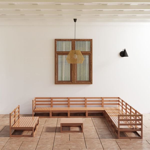 vidaXL 12-daļīgs dārza atpūtas mēbeļu komplekts, brūns priedes koks