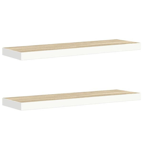 vidaXL sienas plaukti, 2 gab., balti, ozolkoka, 90x23,5x3,8 cm, MDF