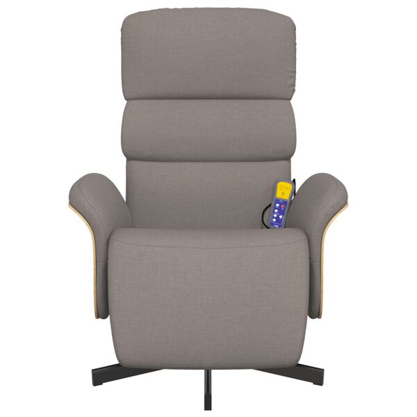 vidaXL masāžas krēsls ar kāju balstu, atgāžams, pelēkbrūns audums