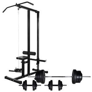 vidaXL spēka stacija ar hantelēm un svaru stieni, 60,5 kg