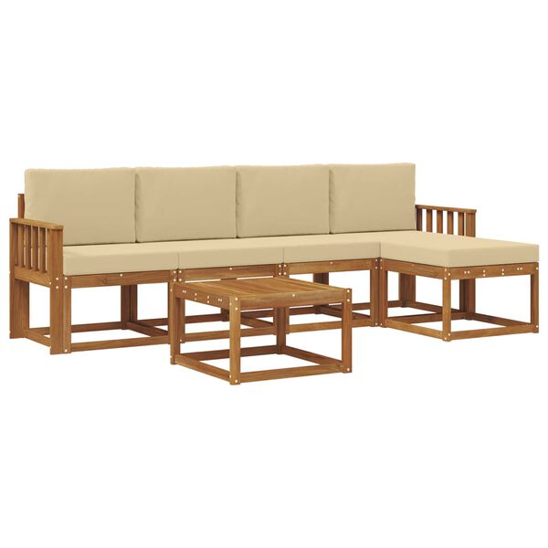 vidaXL Āra dīvānu komplekts 6 pcs Dabisks un bē&scaron;s Cietā akācijas koks