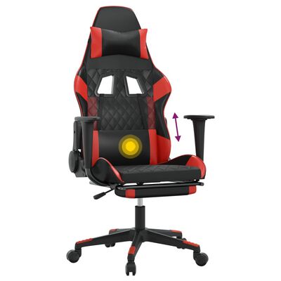 vidaXL masāžas datorkrēsls ar kāju balstu, melna, sarkana mākslīgā āda