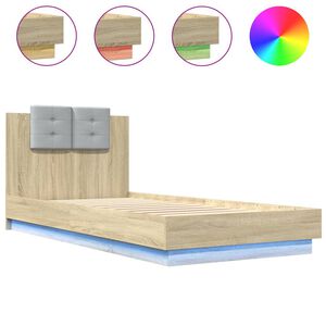 vidaXL gultas rāmis ar galvgali un LED, koka krāsa, 100x200 cm