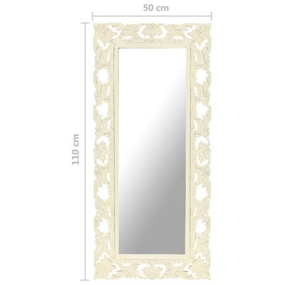 vidaXL spogulis, balts, 110x50 cm, ar kokgriezumiem, mango masīvkoks