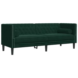 vidaXL Chesterfield dīvāns ar balstiem, trīsvietīgs, tum&scaron;i zaļ&scaron; samts