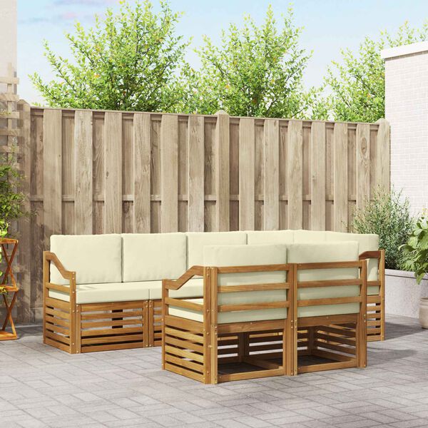 vidaXL Stūru dīvānu komplekts ar spilvenu 7 pcs Dabisks un krējuma