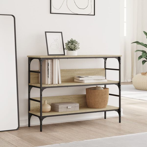 vidaXL konsoles galdiņ&scaron;, koka krāsa, 100x32x75 cm, inženierijas koks